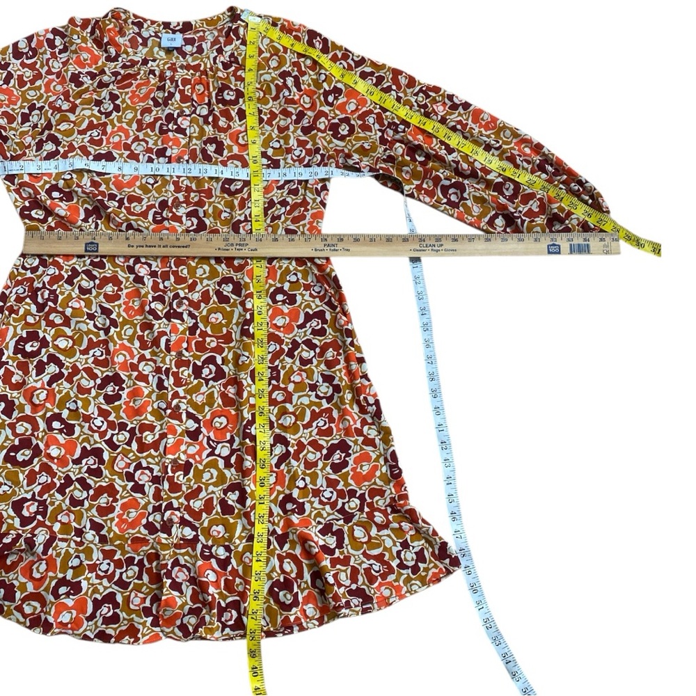 CAbi 4238 Daydream A-Line Dress Orange
Yellow Print Bishop Sleeves Button Large - Picture 16 of 16